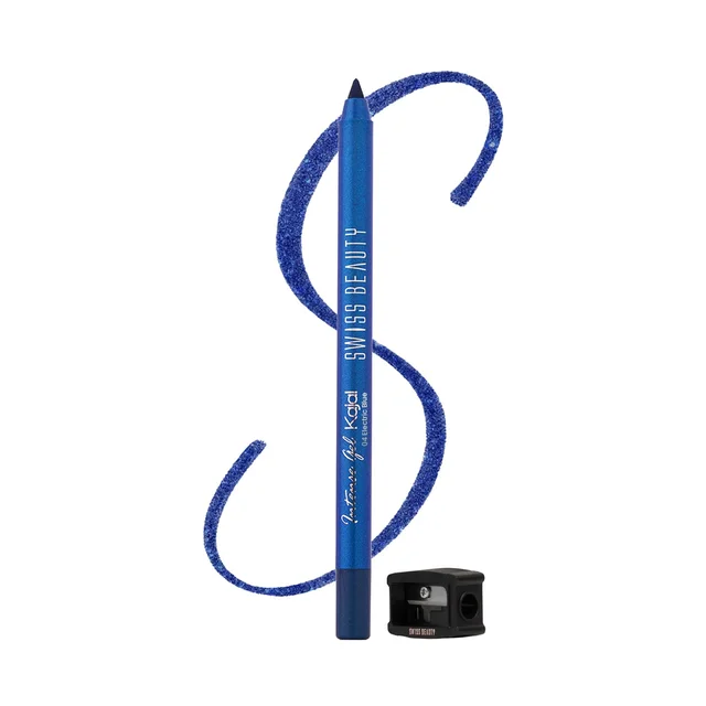 Swiss Beauty Intense Gel Kajal 1.2g 04 Electric Blue Shade with Sharpener | 12-Hour Stay | Waterproof & Smudge-Proof | Creamy, Highly Pigmented Multi-Use Eye Pencil
