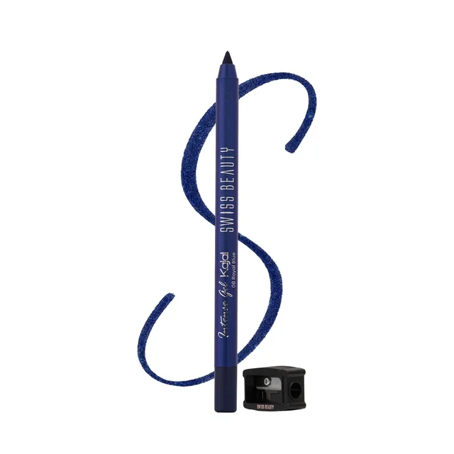 Swiss Beauty Intense Gel Kajal 1.2g 08 Royal Blue Shade with Sharpener | 12-Hour Stay | Waterproof & Smudge-Proof | Creamy, Highly Pigmented Multi-Use Eye Pencil