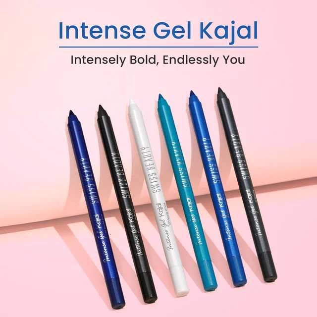 Swiss Beauty Intense Gel Kajal 1.2g 01 Black Shade with Sharpener | 12-Hour Stay | Waterproof & Smudge-Proof | Creamy, Highly Pigmented Multi-Use Eye Pencil