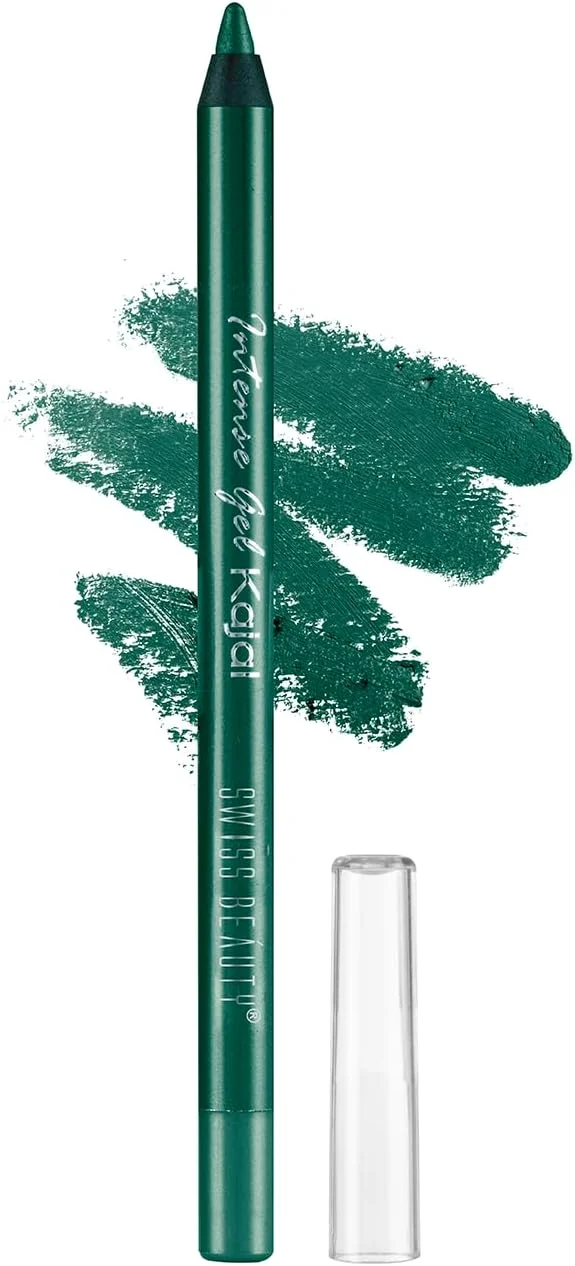 Swiss Beauty Intense Gel Kajal 1.2g 09 Green Shade with Sharpener | 12-Hour Stay | Waterproof & Smudge-Proof | Creamy, Highly Pigmented Multi-Use Eye Pencil