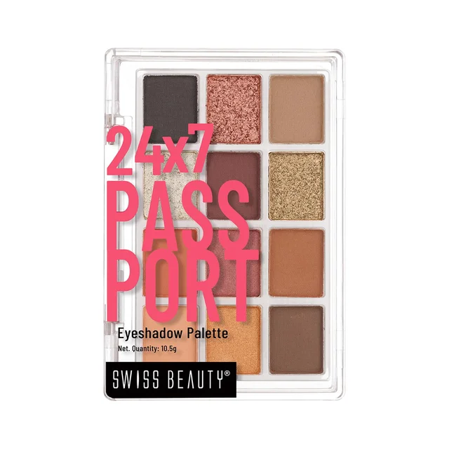 Swiss Beauty Late Nights - Night 24/7 Passport Eyeshadow Palette 02 , with 12 Highly Pigmented Shades | Matte, Shimmer & Glitter Finishes | Long-Lasting & Travel-Friendly