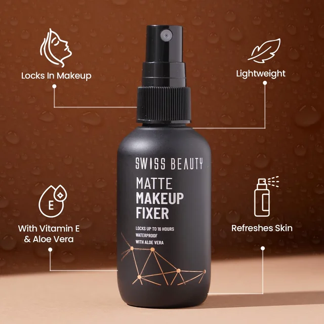Swiss Beauty Matte Makeup Fixer Spray, 70ML with Vitamin E & Aloe Vera | Waterproof | Long-Lasting & Smudge-Proof | Lightweight, Non-Sticky & Matte Finish Setting Spray