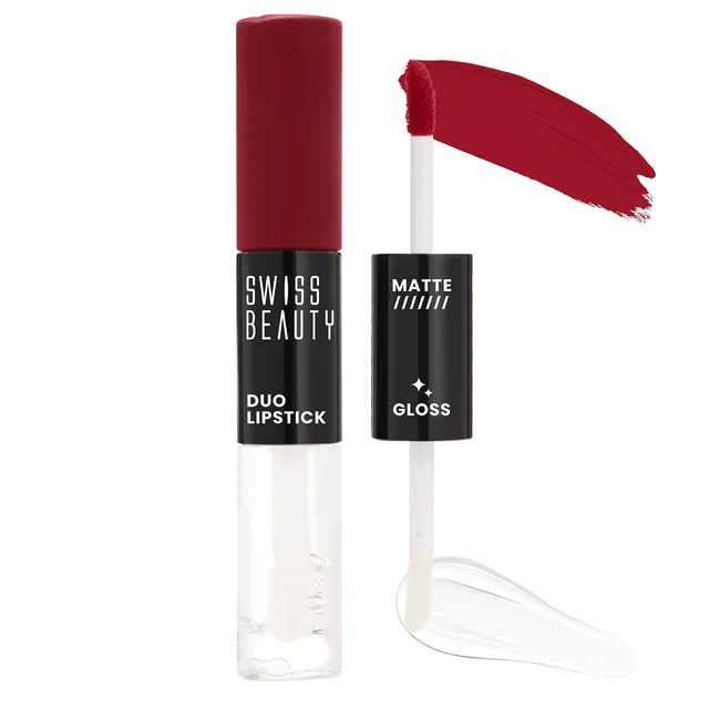 Swiss Beauty Moody Plum Duo Lipstick with Matte & High-Shine Gloss | Long-Lasting, Smudge-Proof | Lightweight & Comfortable | 2-in-1 Lipstick for Natural & Glam Looks