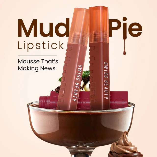 Swiss Beauty Mudpie Lipstick 3g Shade 15 She's Fearless | Soft Matte Mousse Finish | Highly Pigmented Non-Transfer Long-Lasting Lip Color with Hyaluronic Acid & Castor Oil