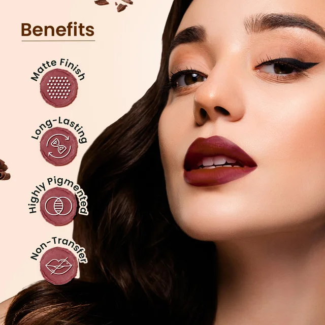 Swiss Beauty Mudpie Lipstick 3g Shade 15 She's Fearless | Soft Matte Mousse Finish | Highly Pigmented Non-Transfer Long-Lasting Lip Color with Hyaluronic Acid & Castor Oil