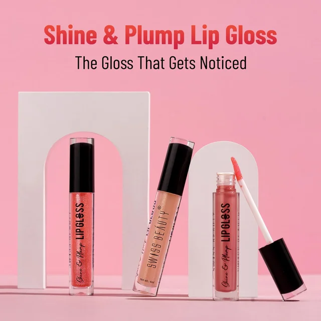 Swiss Beauty Nude Shade Shine & Plump Lip Gloss, Glass-like Shine | Non-Sticky, Smooth & hydrating Formula | Nourishing Formula for Fuller, Glossy Lips