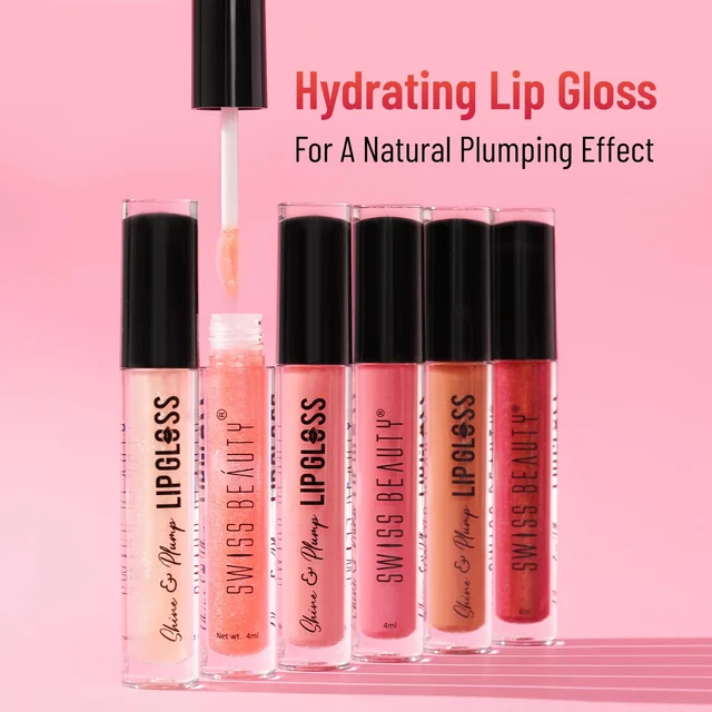 Swiss Beauty Nude Shade Shine & Plump Lip Gloss, Glass-like Shine | Non-Sticky, Smooth & hydrating Formula | Nourishing Formula for Fuller, Glossy Lips