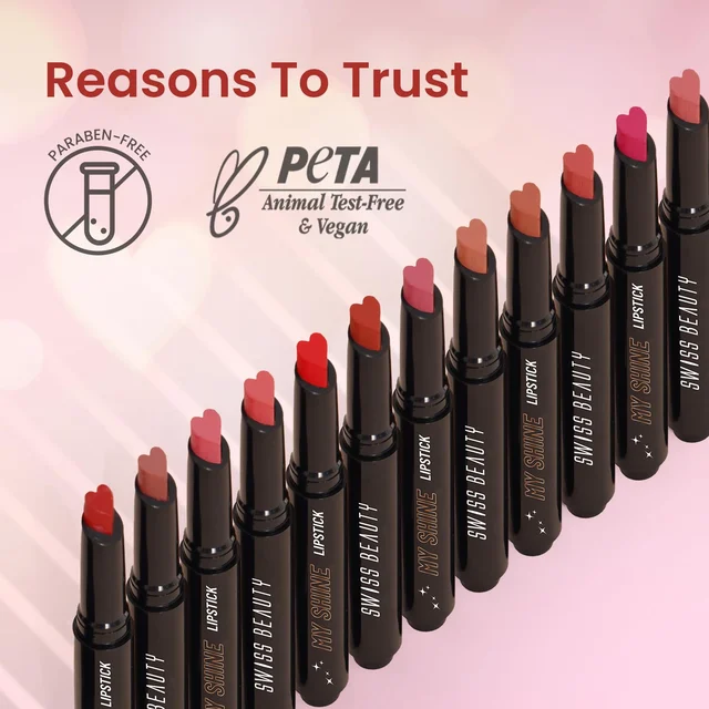 Swiss Beauty My Shine Creamy Lipstick Stricker Red Shade 12 | Enriched with Vitamin E| Intense Shine & Long-Lasting | Hydrating, Smooth & Glossy Finish