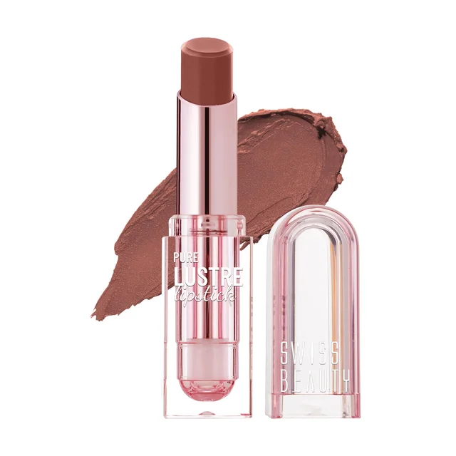 Swiss Beauty Pure Lustre Lipstick 3.8gm 07 Twisted Caramel Shade | High Shine Glossy Finish | Smooth Glide Creamy Texture | Olive Oil & Vitamin E | Hydrating Lightweight Lip Color