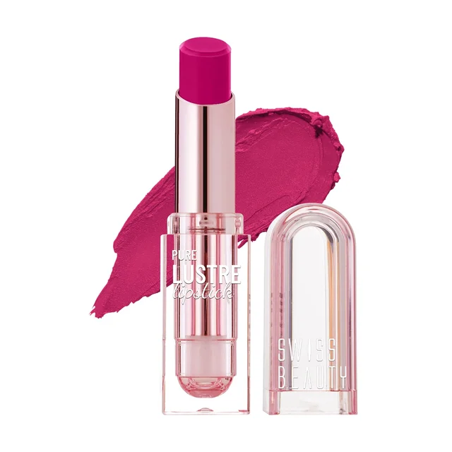 Swiss Beauty Pure Lustre Lipstick 3.8gm 09 Cheeky Pink Shade | High Shine Glossy Finish | Smooth Glide Creamy Texture | Olive Oil & Vitamin E | Hydrating Lightweight Lip Color