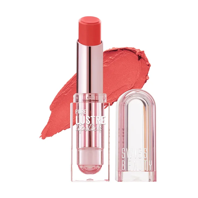 Swiss Beauty Pure Lustre Lipstick 3.8gm Shade 06 Just Peachy | High Shine Glossy Finish | Creamy Smooth Glide | Olive Oil & Vitamin E | Hydrating Lightweight Lip Color