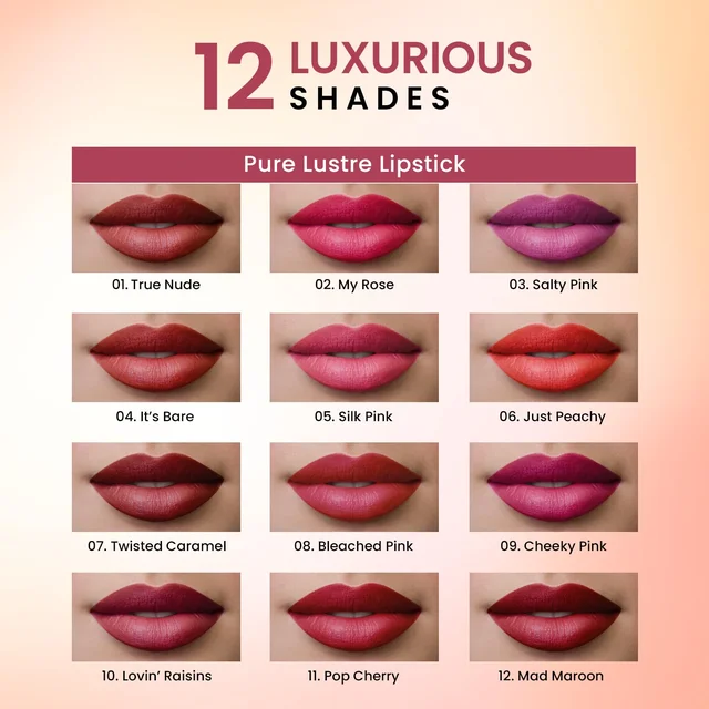 Swiss Beauty Pure Lustre Lipstick 3.8gm 08 Bleached Pink Shade | High Shine Glossy Finish | Smooth Glide Creamy Texture | Olive Oil & Vitamin E | Hydrating Lightweight Lip Color