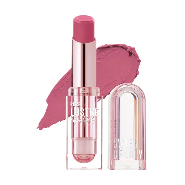 Swiss Beauty Pure Lustre Lipstick 3.8gm with 05 Silk Pink Shade | High Shine Glossy Finish | Smooth Glide Creamy Texture | Olive Oil & Vitamin E | Hydrating Lightweight Lip Color
