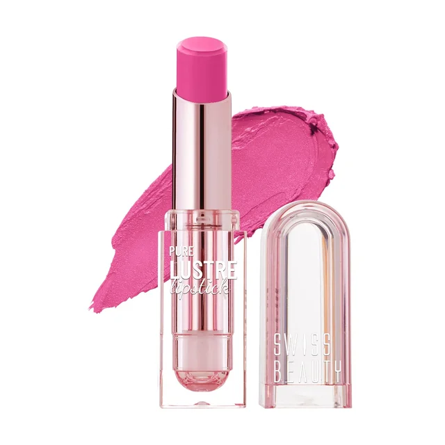 Swiss Beauty Pure Lustre Lipstick 3.8gm wity 02 My Rose Shade| High Shine Glossy Finish | Smooth Glide Creamy Texture | Olive Oil & Vitamin E | Hydrating Lightweight Lip Color