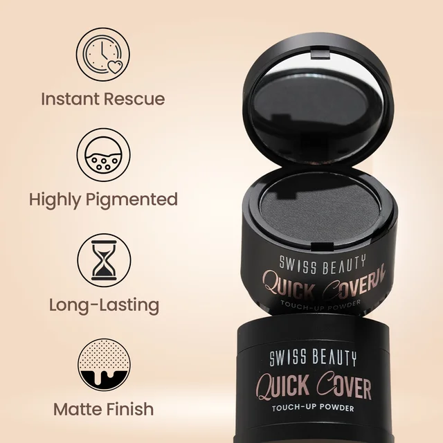 Swiss Beauty Quick Cover Touch-Up Powder Shade Mocha Brown| Covers Grey Roots & Bald Spots Instantly | Highly Pigmented | Matte Finish | Long-Lasting | For Men & Women