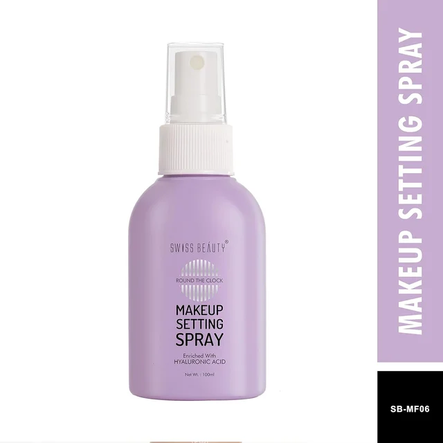 Swiss Beauty Round the Clock Makeup Setting Spray, 100ML Enriched with Hyaluronic Acid | Aloe Vera & Vitamin E | Long-Lasting, Hydrating & Non-Sticky Formula
