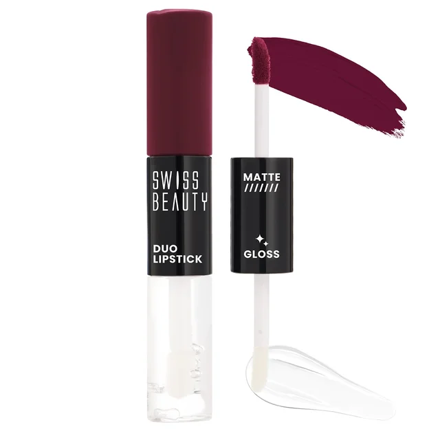 Swiss Beauty Saucy Red Duo Lipstick with Matte & High-Shine Gloss | Long-Lasting, Smudge-Proof | Lightweight & Comfortable | 2-in-1 Lipstick for Natural & Glam Looks