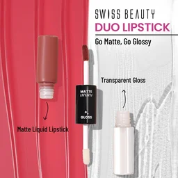 Swiss Beauty Barely Nude Duo Lipstick | Matte & High-Shine Gloss | Long-Lasting, Smudge-Proof | Lightweight & Comfortable | 2-in-1 Lipstick for Natural & Glam Looks