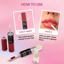 Swiss Beauty Barely Nude Duo Lipstick | Matte & High-Shine Gloss | Long-Lasting, Smudge-Proof | Lightweight & Comfortable | 2-in-1 Lipstick for Natural & Glam Looks