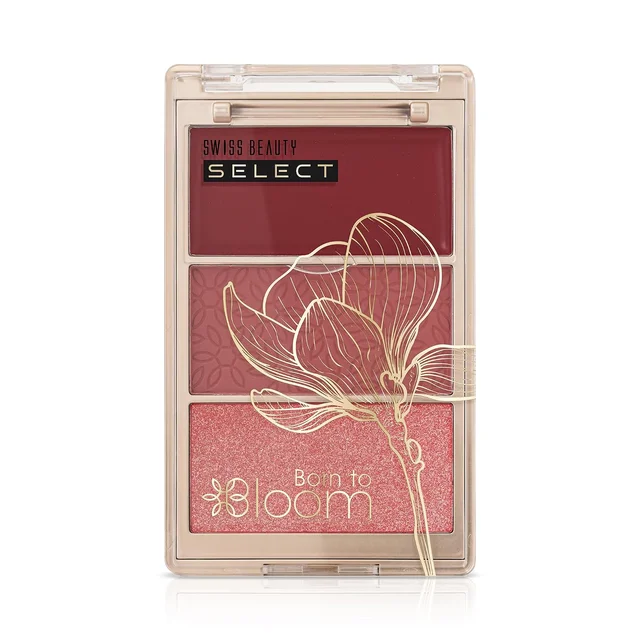 Swiss Beauty Select Born To Bloom Blush + Highlighter with Cherry Blossom, 3-in -1 | Cream Blush & Powder Blush | Luminous Highlighter | Blendable & Buildable | With Vitamin E