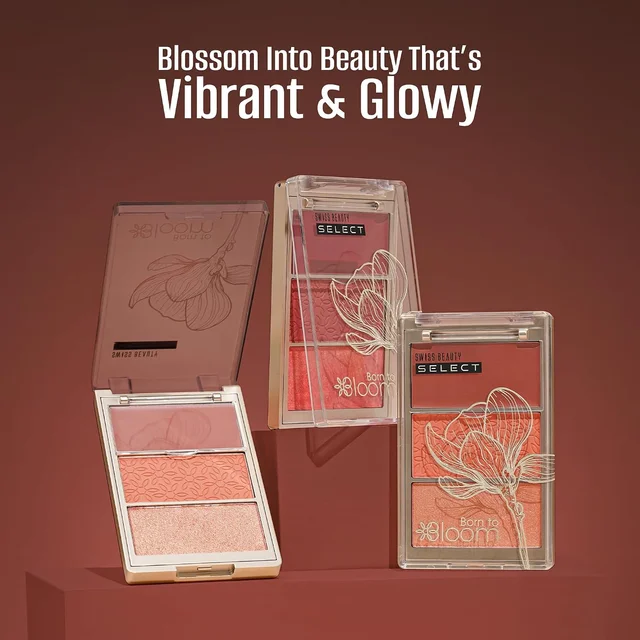 Swiss Beauty Select Born To Bloom Blush + Highlighter, Rose Gold Pink with Champagne Highlighter, 3-in-1 Cream & Powder Blush, Luminous Glow, Blendable & Buildable, Vitamin E