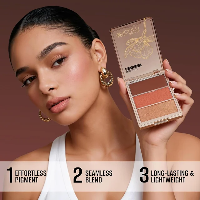 Swiss Beauty Select Born To Bloom Blush + Highlighter, Rose Gold Pink with Champagne Highlighter, 3-in-1 Cream & Powder Blush, Luminous Glow, Blendable & Buildable, Vitamin E