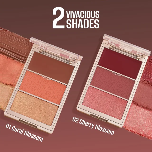 Swiss Beauty Select Born To Bloom Blush + Highlighter, Rose Gold Pink with Champagne Highlighter, 3-in-1 Cream & Powder Blush, Luminous Glow, Blendable & Buildable, Vitamin E