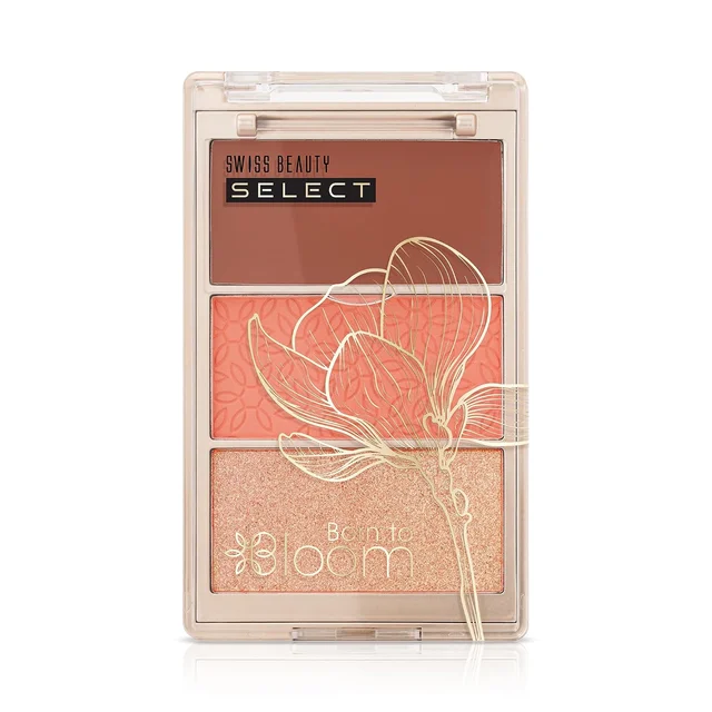 Swiss Beauty Select Born To Bloom Blush + Highlighter, Rose Gold Pink with Champagne Highlighter, 3-in-1 Cream & Powder Blush, Luminous Glow, Blendable & Buildable, Vitamin E