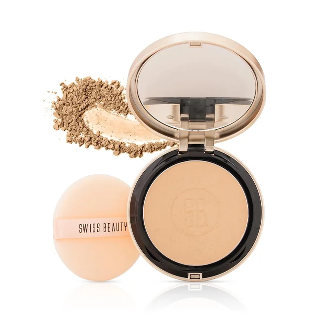Swiss Beauty Select Born To Last Compact Powder 02 Sunlit Sand | 3-in-1 Skin Perfection | Oil Control | Blurs Pores | Matte Finish | Squalane & Vitamin E
