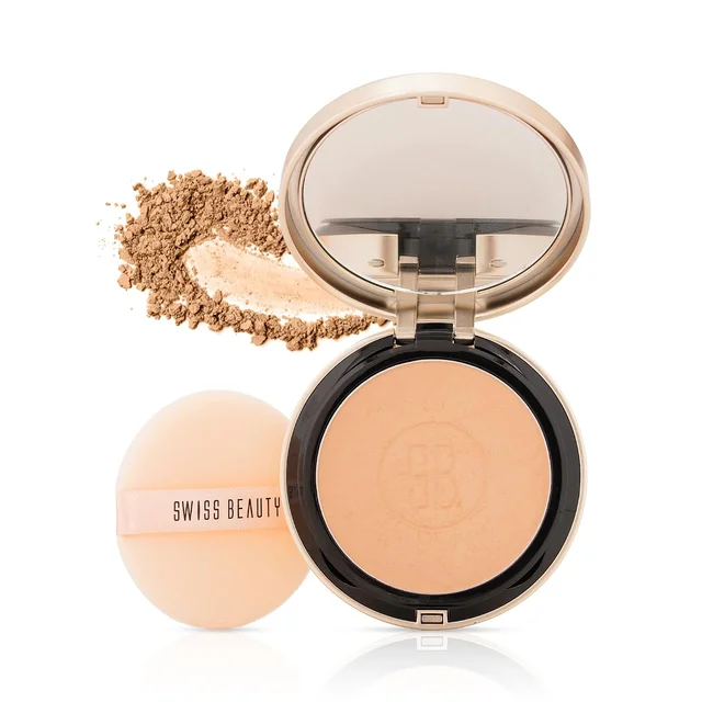 Swiss Beauty Select Born To Last Compact Powder 03 Amber Haze | 3-in-1 Skin Perfection | Oil Control | Pore Blurring | Soft Matte Finish | Squalane & Vitamin E