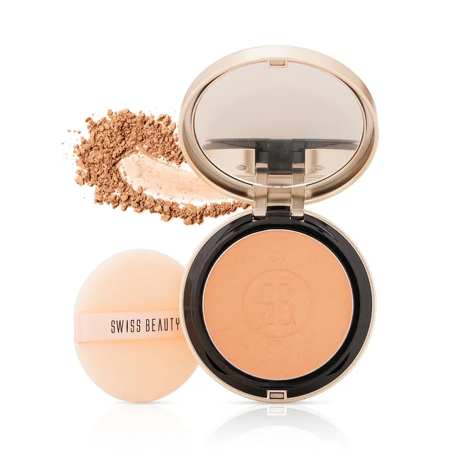 Swiss Beauty Select Born To Last Compact Powder 04 Bronze Dusk | 3-in-1 Skin Perfection | Oil Control | Blurs Pores | Matte Finish | Squalane & Vitamin E