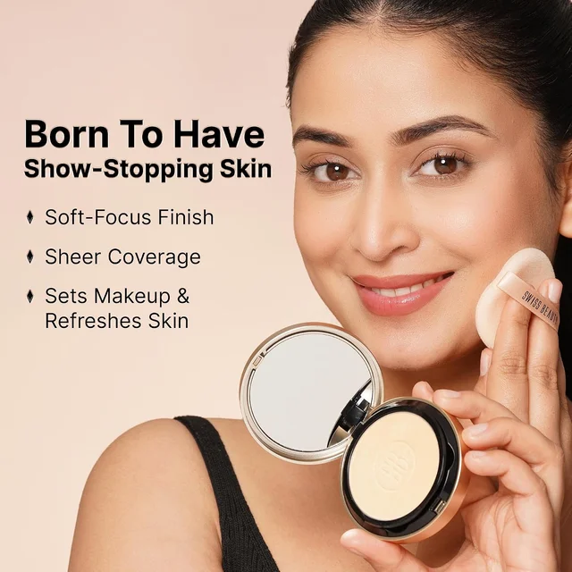 Swiss Beauty Select Born To Last Compact Powder 01 Bare Dawn | 3-in-1 Skin Perfection | Oil Control | Pore Blurring | Matte Finish | Squalane & Vitamin E