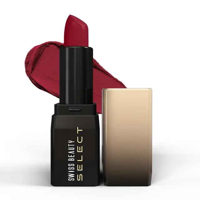 Swiss Beauty Select Dare To Matte Creamy Lipstick 3.8g, Shade Red Lounge | Velvety Matte Finish | Vitamin E Enriched | Long Lasting | Smooth & Creamy Formula