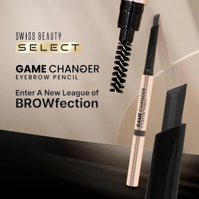 Swiss Beauty Select Game Changer Eyebrow Pencil 0.35g Shade 1 Ash Brown | Sword Tip Applicator with Spoolie | Long Lasting Pigmented Brow Definer | Precision Fill