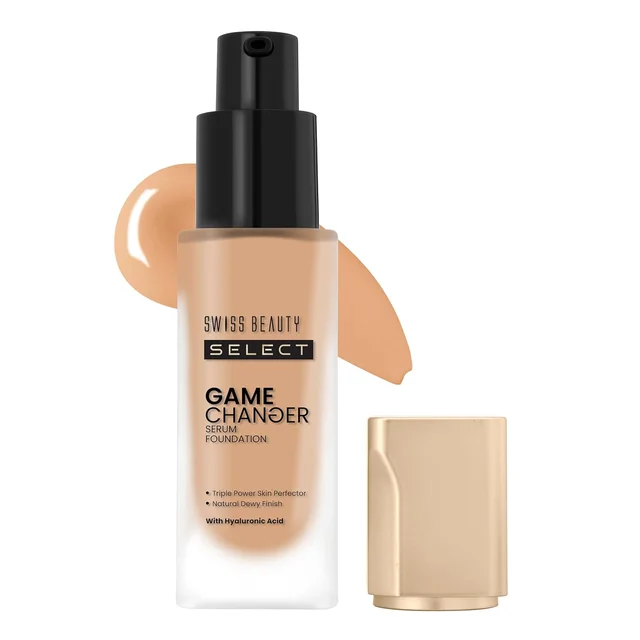 Swiss Beauty Select Game Changer Foundation Lightweight With Serum 35g | Shade Sunlit Beige | Natural Dewy Finish, Lightweight Serum Formula, Buildable Coverage
