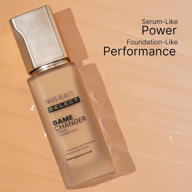 Swiss Beauty Select Game Changer Foundation Lightweight With Serum 35g | Shade Golden Toffee | Natural Dewy Finish, Lightweight Serum Formula, Buildable Coverage