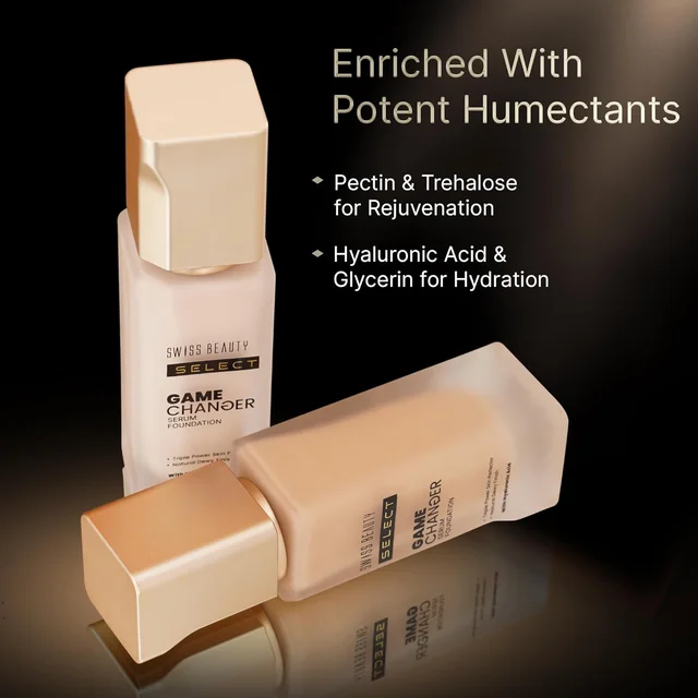 Swiss Beauty Select Game Changer Foundation Lightweight With Serum 35g | Shade Golden Toffee | Natural Dewy Finish, Lightweight Serum Formula, Buildable Coverage