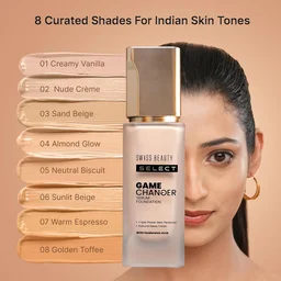 Swiss Beauty Select Game Changer Foundation Lightweight With Serum 35g | Shade Golden Toffee | Natural Dewy Finish, Lightweight Serum Formula, Buildable Coverage