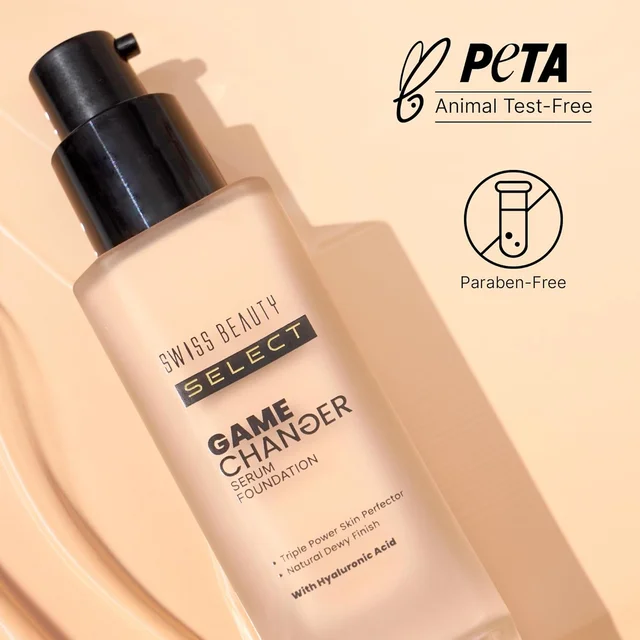 Swiss Beauty Select Game Changer Foundation Lightweight With Serum 35g | Shade Golden Toffee | Natural Dewy Finish, Lightweight Serum Formula, Buildable Coverage