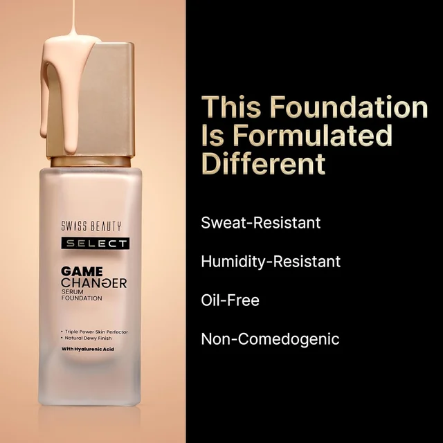 Swiss Beauty Select Game Changer Foundation Lightweight With Serum 35g | Shade Golden Toffee | Natural Dewy Finish, Lightweight Serum Formula, Buildable Coverage