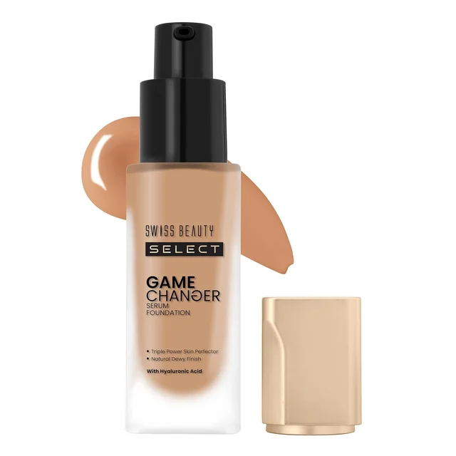 Swiss Beauty Select Game Changer Foundation Lightweight With Serum 35g | Shade Golden Toffee | Natural Dewy Finish, Lightweight Serum Formula, Buildable Coverage