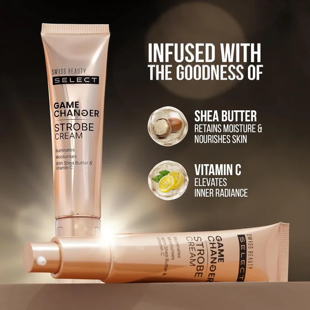 Swiss Beauty Select Game Changer Strobe Cream 35g, Shade 01 Pink Sheen with Shea Butter & Vitamin C | Illuminating Glow Cream for Face & Body