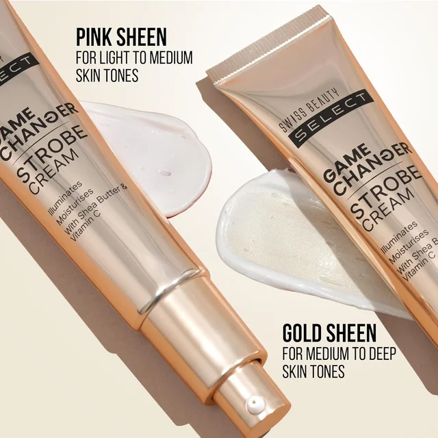 Swiss Beauty Select Game Changer Strobe Cream 35g, Shade 01 Pink Sheen with Shea Butter & Vitamin C | Illuminating Glow Cream for Face & Body