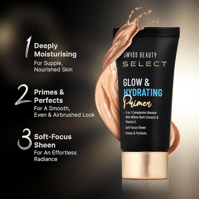 Swiss Beauty Select Glow & Hydrating Primer 25ml | Vitamin E & Witch Hazel Enriched Makeup Base for Radiant | Dewy Skin, Long-Lasting Hydration | Smooth Texture & Natural Glow