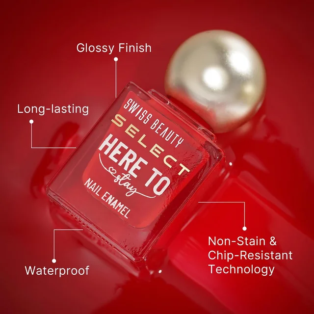 Swiss Beauty Select Here to Stay Nail Enamel 12ml 22 Ruby Wine | High Gloss Finish | Waterproof, Long-Lasting, Non-Staining & Chip-Resistant Nail Polish