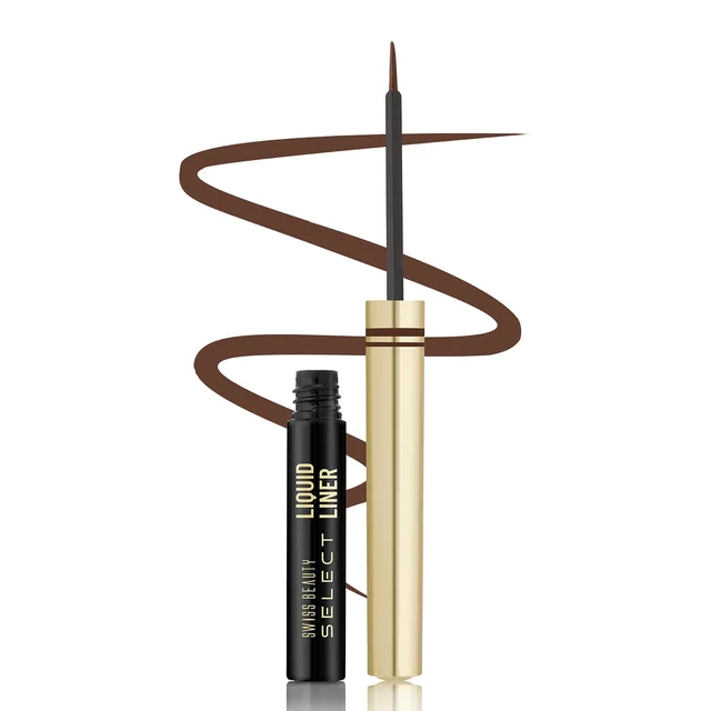 Swiss Beauty Select Here To Stay Semi-Matte Liquid Waterproof Eyeliner 3ml with Shade 03 Mood Brown | Precise Pointed Tip | Smudge-Proof & Transfer-Proof