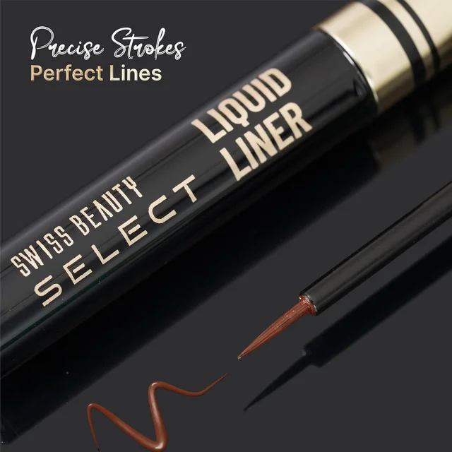 Swiss Beauty Select Here To Stay Semi-Matte Liquid Waterproof Eyeliner 3ml with Shade 03 Mood Brown | Precise Pointed Tip | Smudge-Proof & Transfer-Proof