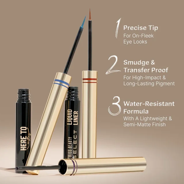 Swiss Beauty Select Here To Stay Semi-Matte Liquid Waterproof Eyeliner 3ml with Shade 03 Mood Brown | Precise Pointed Tip | Smudge-Proof & Transfer-Proof