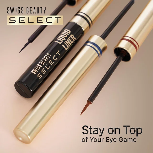 Swiss Beauty Select Here To Stay Semi-Matte Liquid Waterproof Eyeliner 3ml with Shade 03 Mood Brown | Precise Pointed Tip | Smudge-Proof & Transfer-Proof