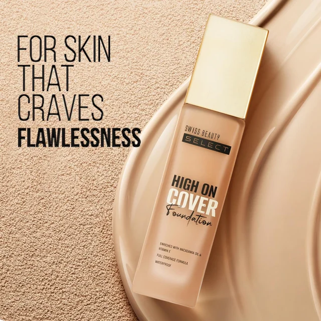 Swiss Beauty Select High On Cover Foundation 39ml, 01 Neutral Ivory | Full Coverage | Waterproof | Lightweight | Blendable & Buildable | Macadamia Oil & Vitamin E
